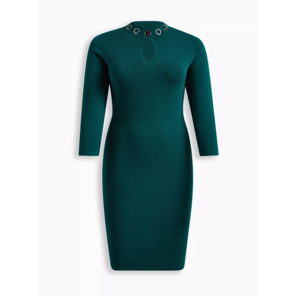 NWT Green Torrid Fitted At The Knee Ribbed Sweater Gromet Bodycon Dress SZ 3X